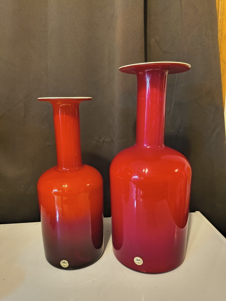 Vintage Mid Century Modern Gulvase by Otto Brauer Holmegaard Red Art Glass Vase