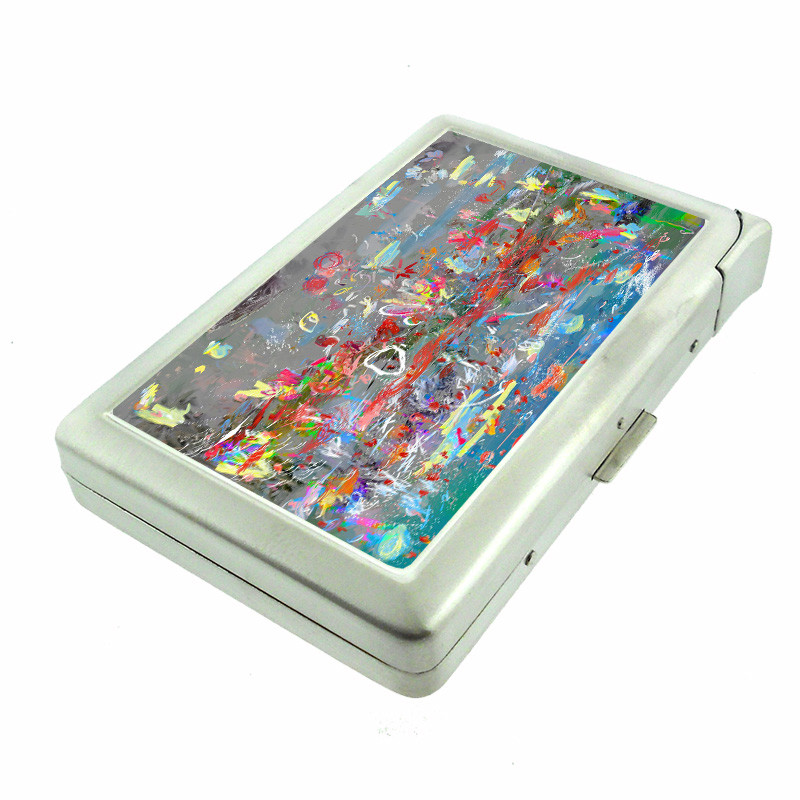 Art Absract Em2 Cigarette Case with Built in Lighter Metal Wallet-image