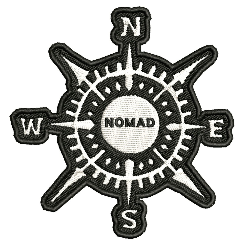 Nautical Compass Nomad Black Embroidered Patch Iron On Travel Souvenir Applique