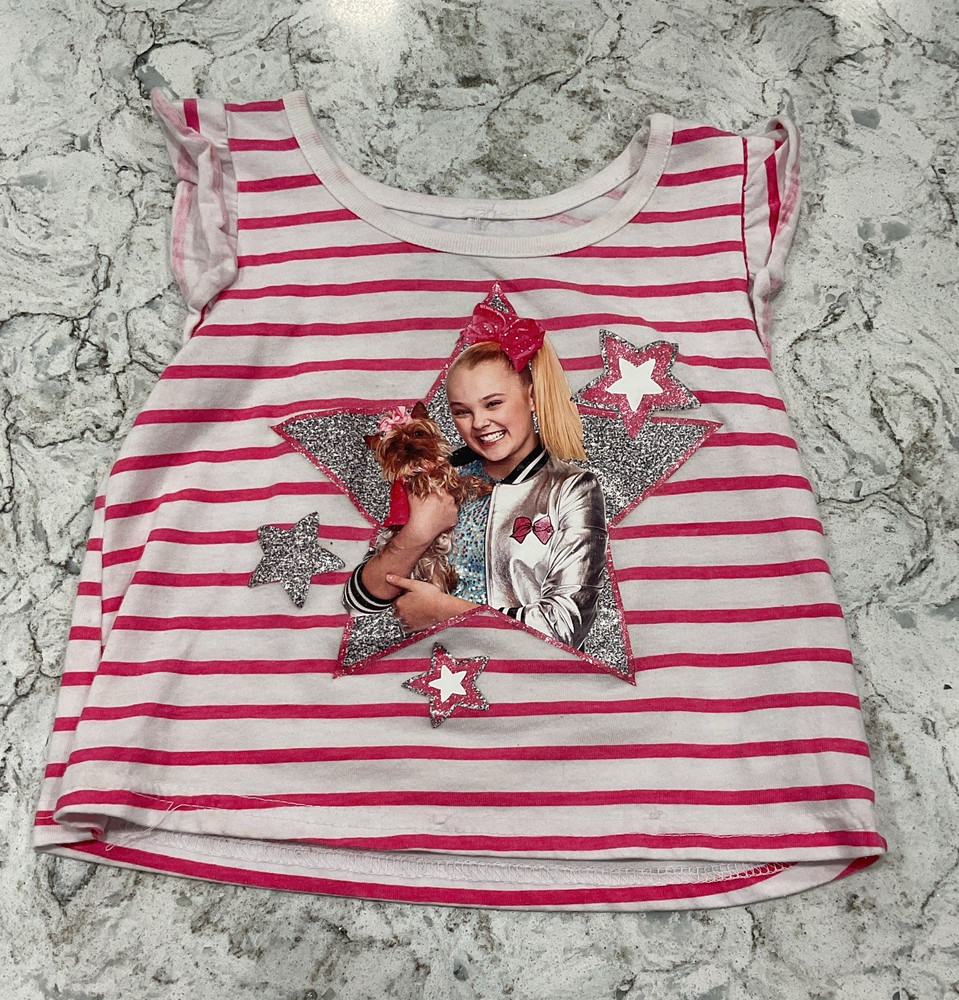 JoJo Siwa Girls Size 5 Pink White Striped Glitter Graphic Crew Neck Tee Shirt