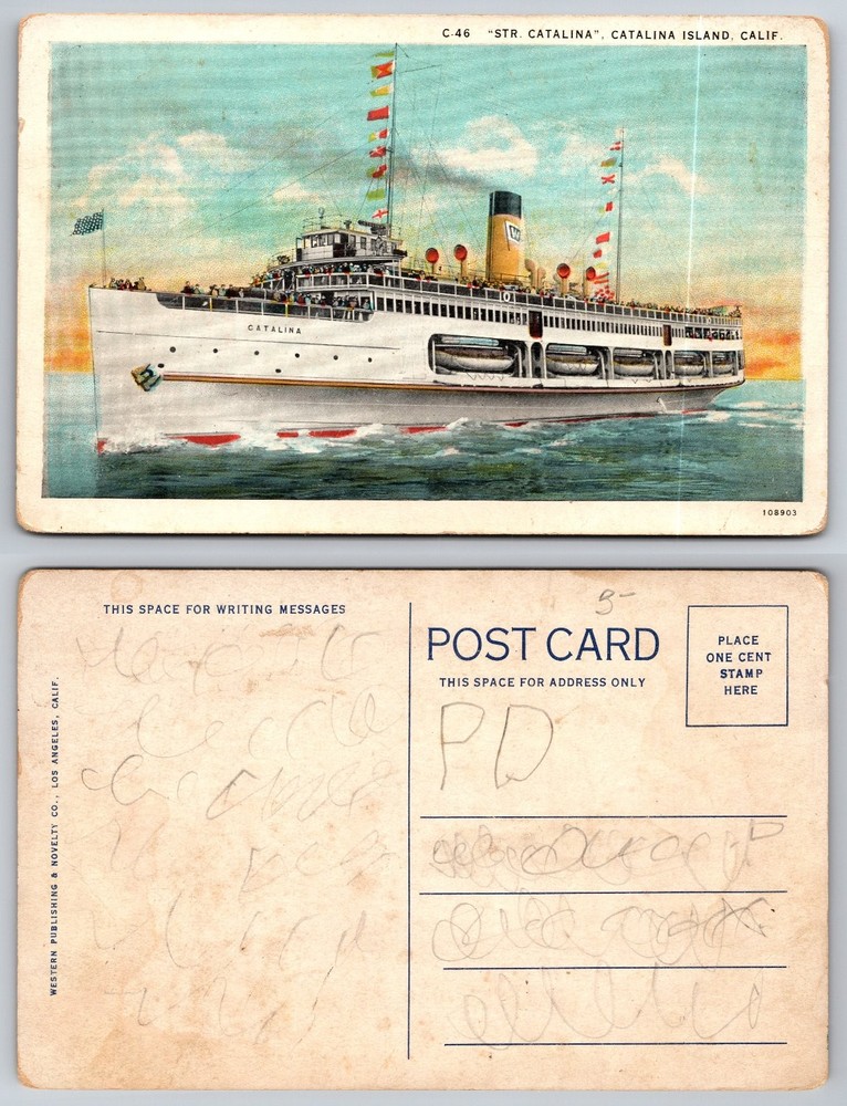 STR. CATALINA Steamer Postcard Catalina Island California Ship Vintage