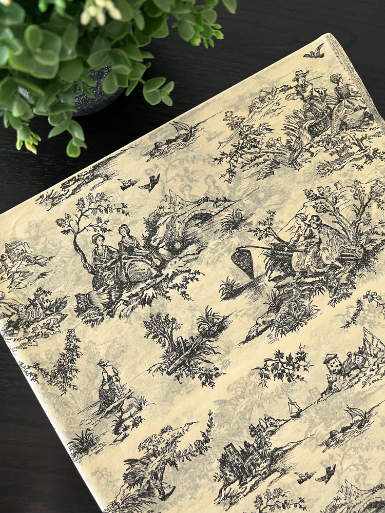 BLACK TOILE on KRAFT Design Tissue Paper Sheet Choose Size & Package Amount