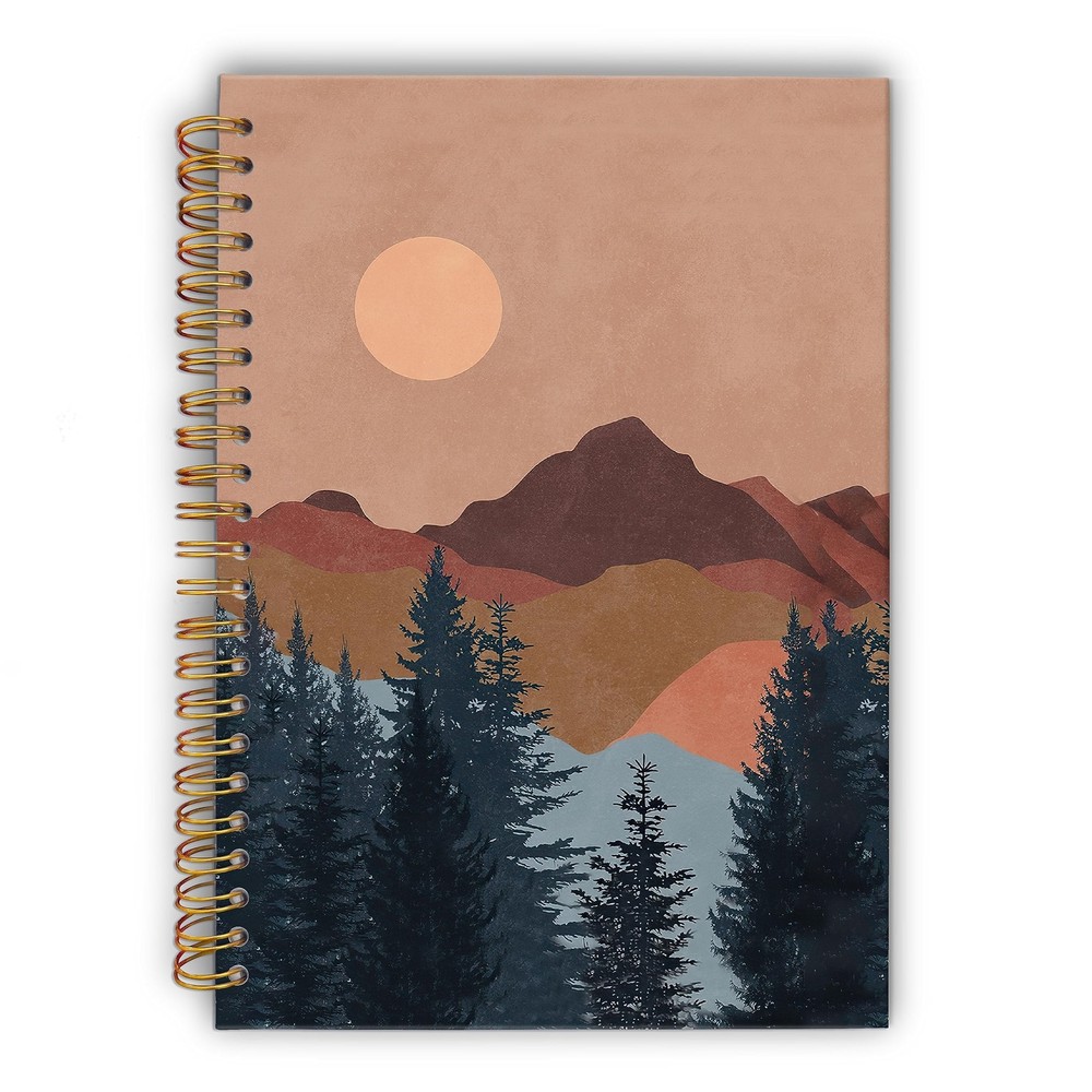 Boho Sun Spiral Notebook Laminated Hard Cover College Ruled Abstract Design-image