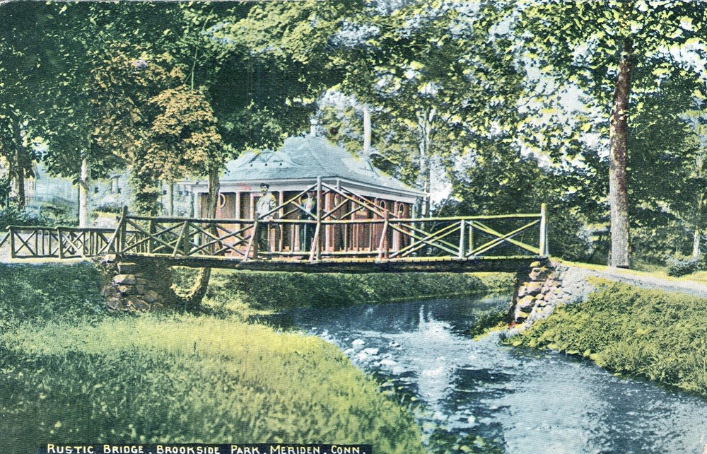 Rustic Bridge, Brookside Park, Meriden, CT 1914 Postcard
