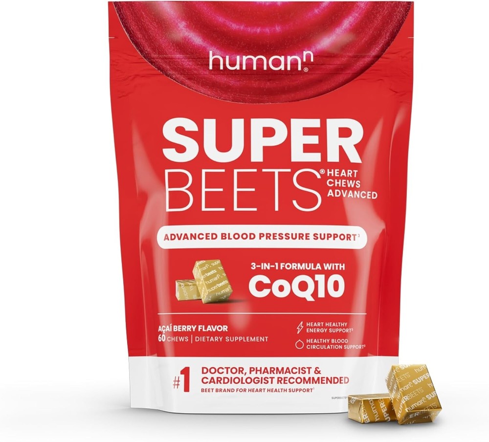 Delicious Acai Berry SuperBeets Heart Chews - CoQ10 & Beetroot Boost, 60 Count-image