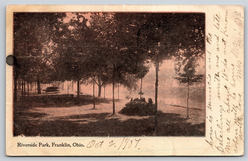 Franklin Ohio~Riverside Park~Early Amusement Park~1907 UDB Postcard