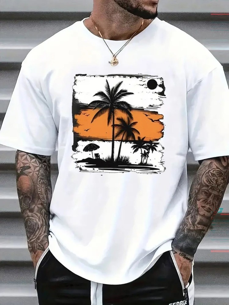 Palm Tree Graphic T-Shirt Tropical Beach Summer Vacation Casual Tee