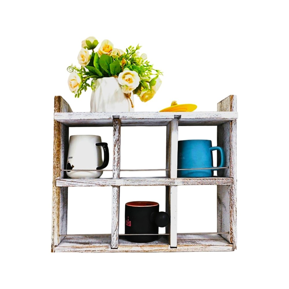 Coffee Mug Display Rack，Wooden Mug Cup Holder Shadow Box Shelf Wall Mounted C...