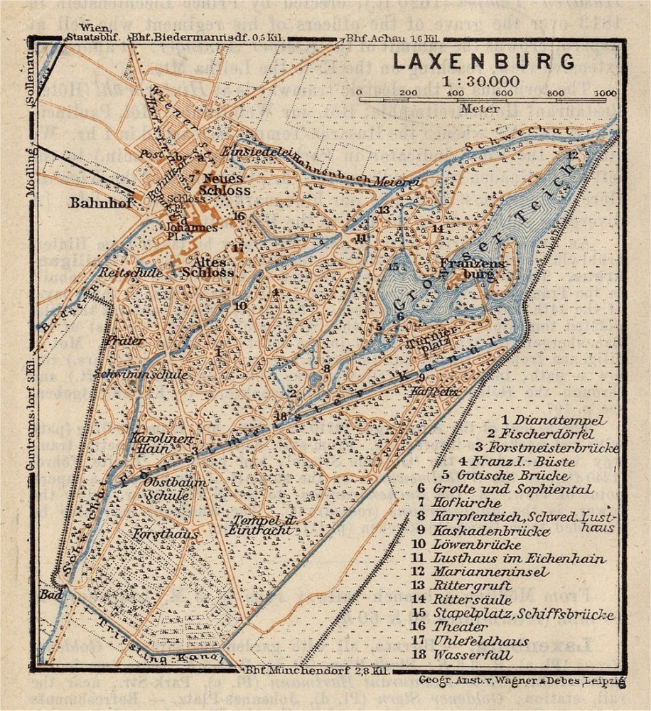 1911 Antique Map Of Laxenburg / Schloss Castle / Austria