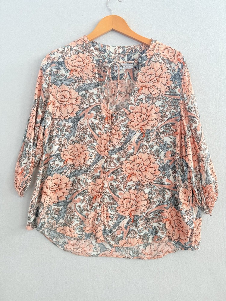 Ezra Blu Women’s Floral 3qtr Sleeve Blouse Pink 100% Rayon Size 12