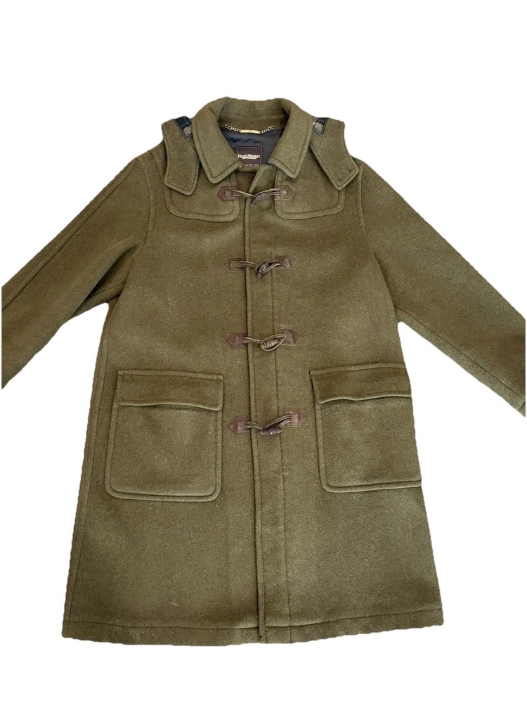 Paul Stuart Men’s Wool Cashmere Hooded Toggle Coat L Italy Olive Green 42