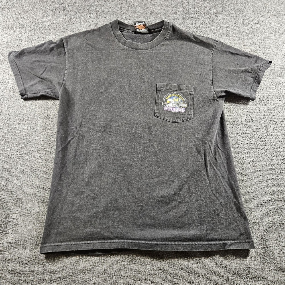 Vintage Harley-Davidson Shirt Mens Medium Gray Black Hills Sturgis Pocket Tee