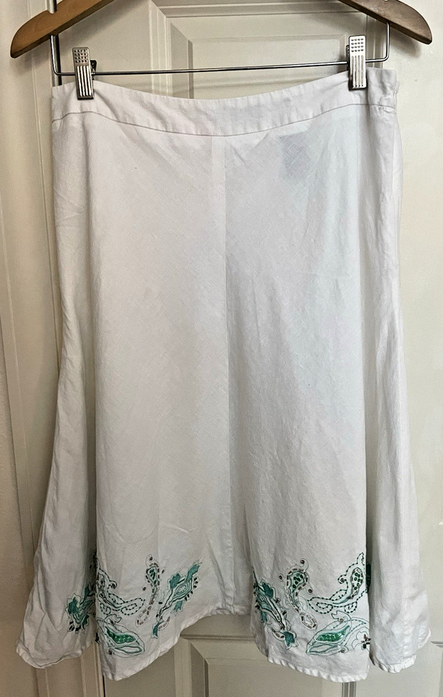 Apostrophe Womens White Full Skirt Sz 12 Linen Blend Bead Resort Y2K Full