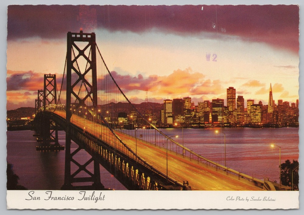 San Francisco CA~Golden Gate Bridge & City @ Twilight~Continental Postcard