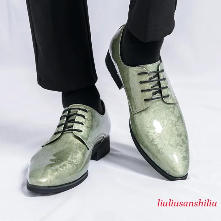 Men's British Lace Up Pointed Toe Shoes Formal Dress Faux Leather Floral Printed