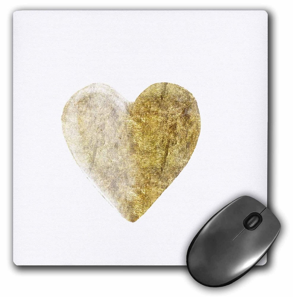 Gold Watercolor Heart Design MousePad with 3D Rose Print  