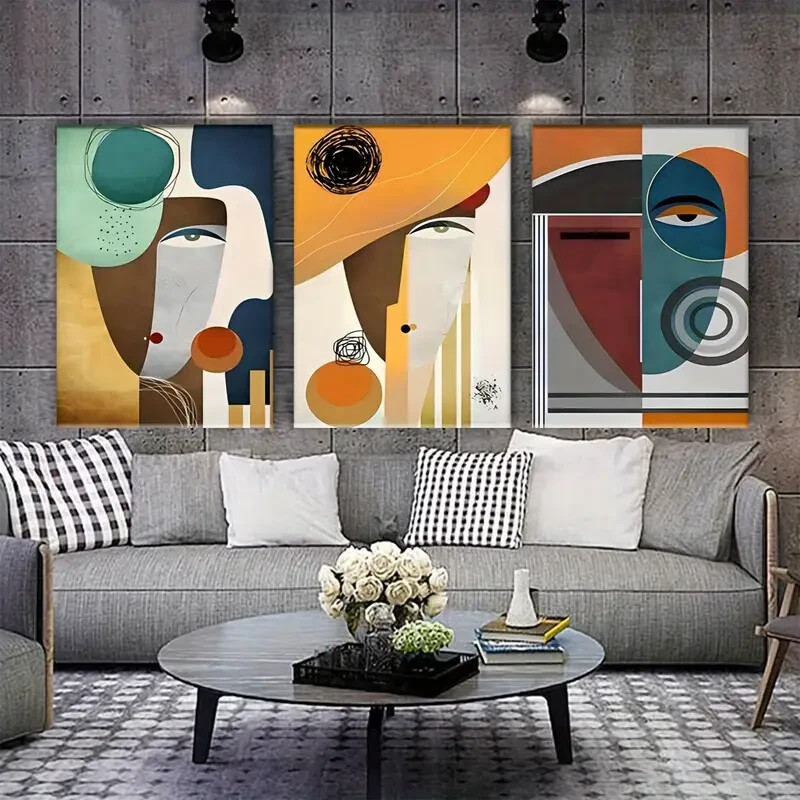 3pcs  Picasso-Inspired Abstract Vintage Wall Canvas Unframed