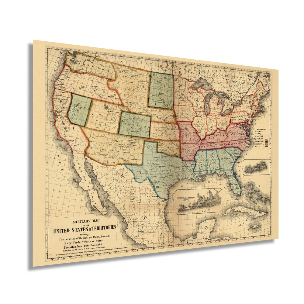 1861 American Civil War Map - Vintage American Civil War Wall Art Poster Print