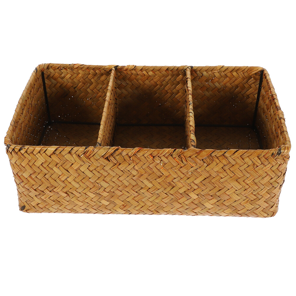 Large Wicker Storage Basket with Lid Woven Box -compartment
