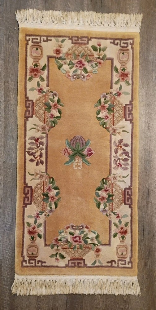 Hand Knotted Wool Pile On Cotton Sculptured Art Deco Runner Rug 60
