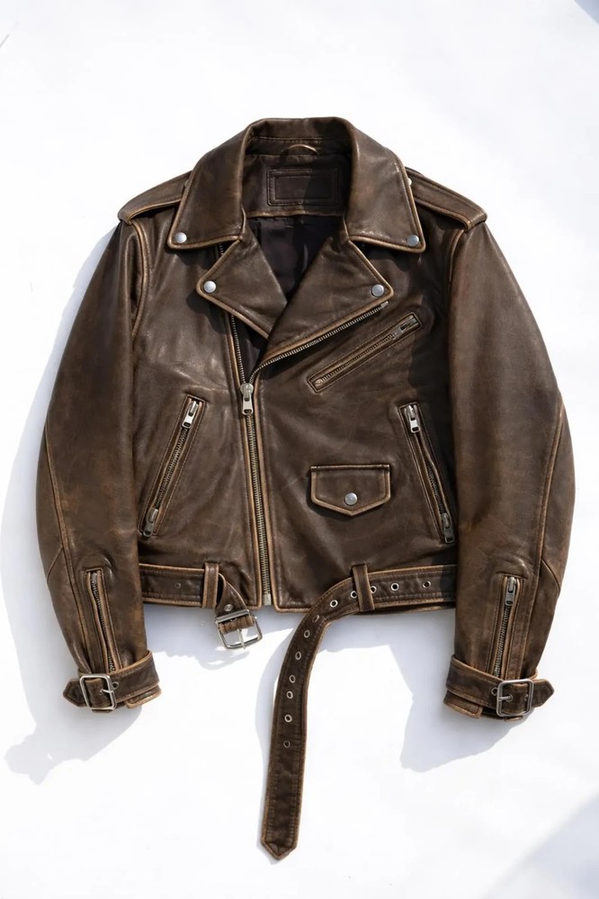 Leather Jacket Vintage Style-Distressed Brown Biker Jacket Handmade