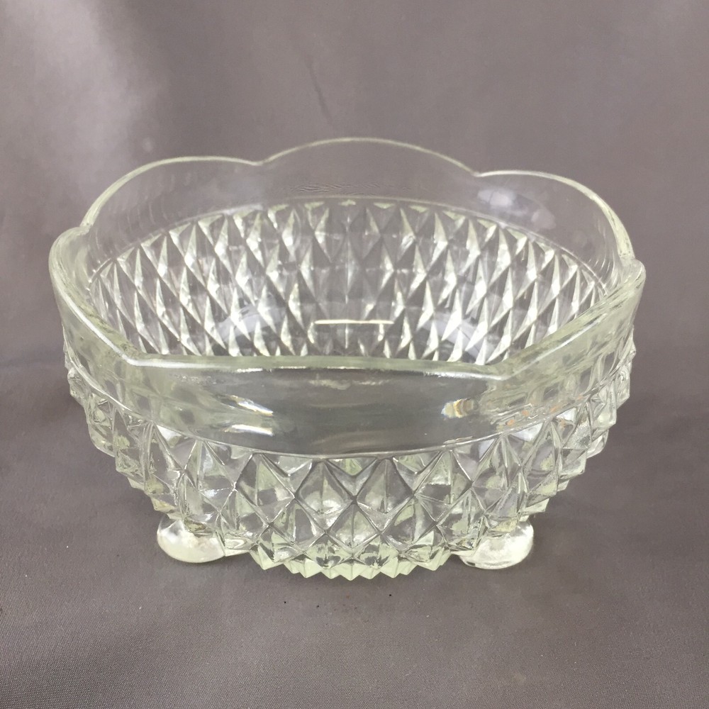 Vintage Indiana Glass Diamond Point Clear Footed Candy Dish  