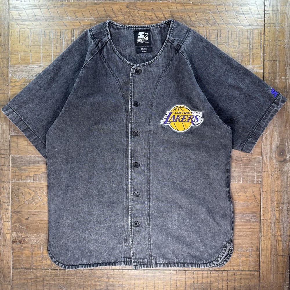 VTG Starter Black Label NBA Los Angeles Lakers Denim Baseball Shirt Men’s Sz L