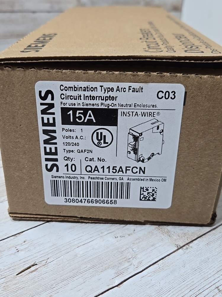 Siemens QA115AFCN.  10 PACK. 15A Arc Fault Circuit Breaker. 1 Pole. NEW IN BOX