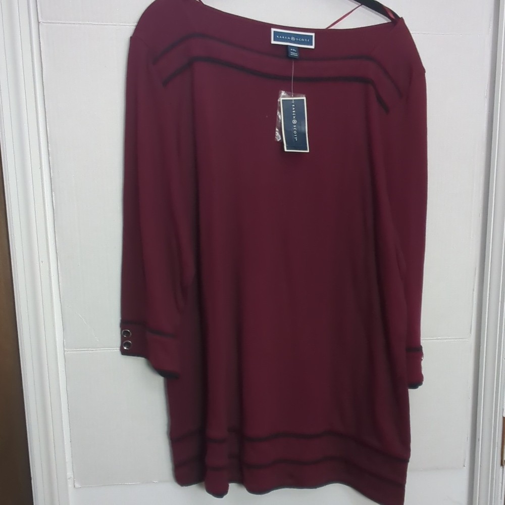 Karen Scott Women’s Burgundy Solid Boat Neck 3/4 Sleeve Pullover Top XXL
