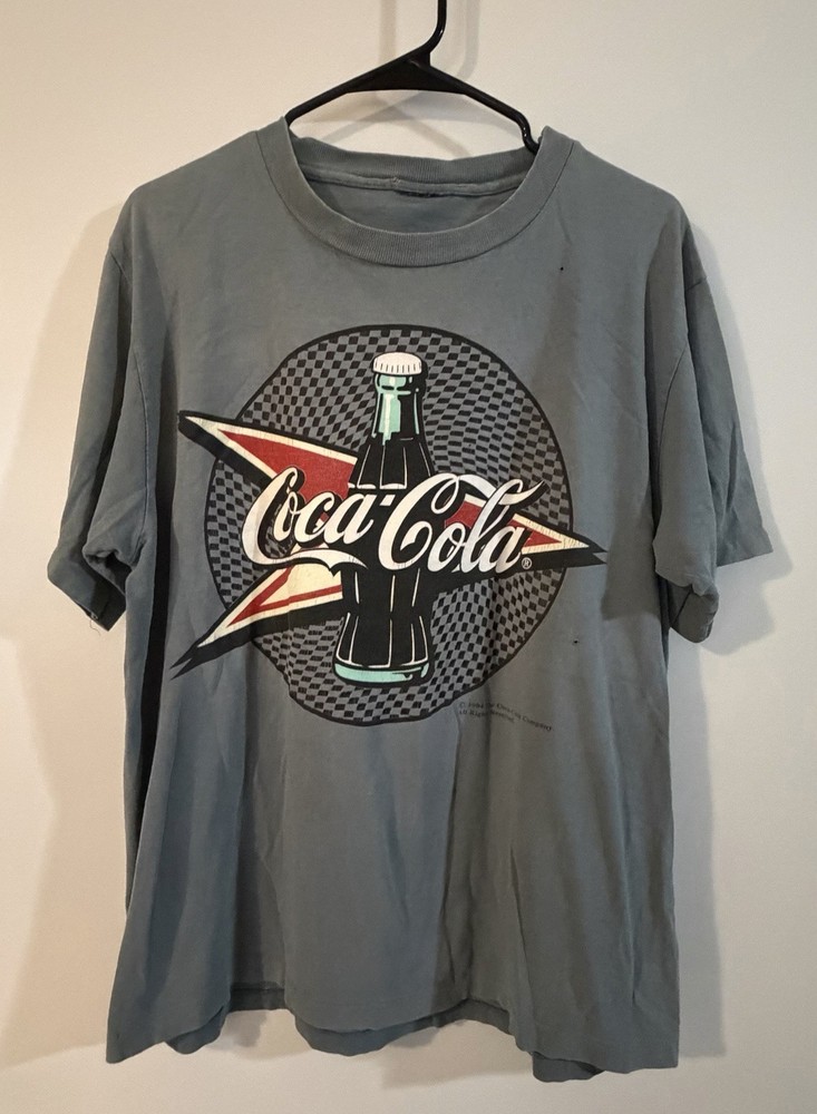 Coke Cola Men's Vintage Graphic T-Shirt Large Blue 1994 Single Stitch Coca Cola