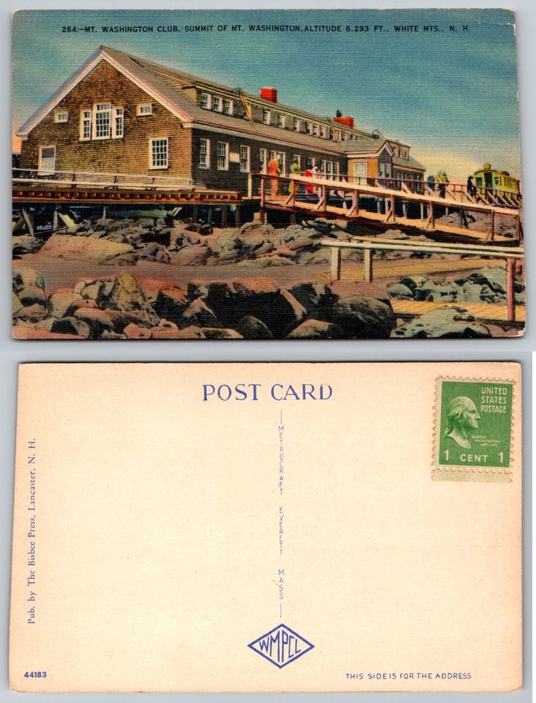 Mt Washington Club Summit Postcard White Mountains NH Cog Railway Linen 1940s