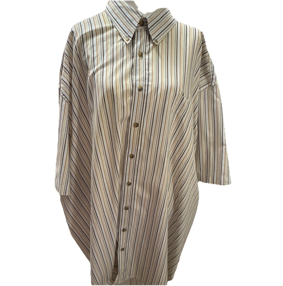 Harbor Bay Striped Men's Big & Tall Button-Down Shirt 3/4 Sleeve 5XL