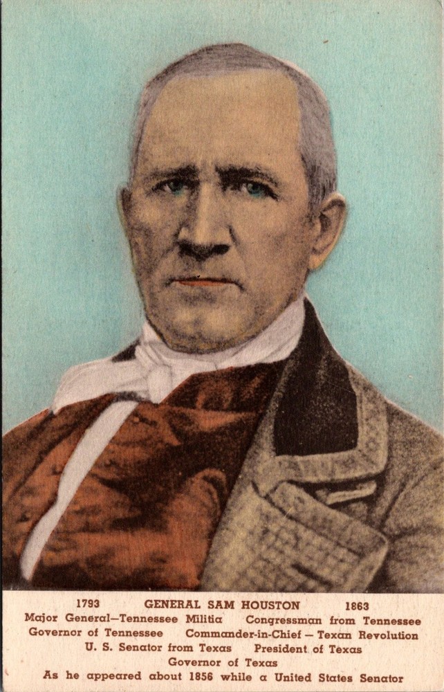 Sam Houston 1856 Portrait Handcolored Albertype Postcard Texas History