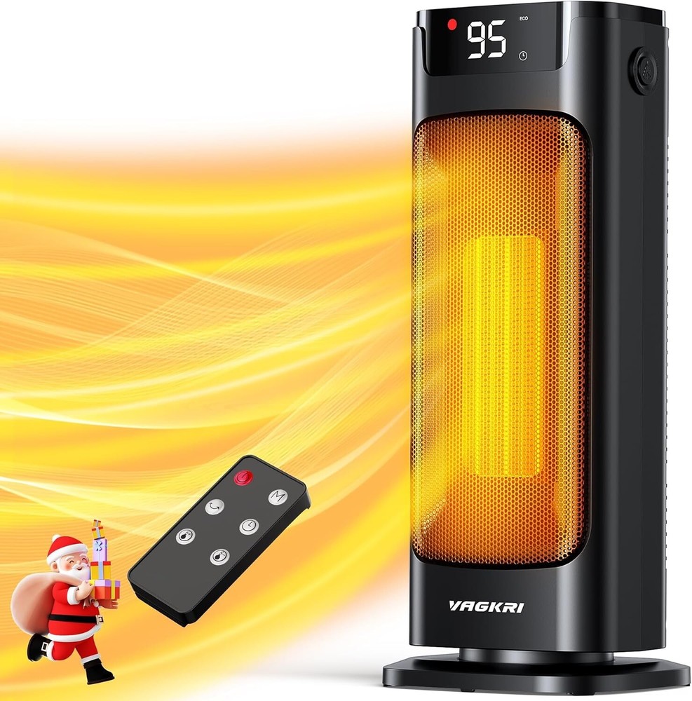 VAGKRI Space Heater, 1500W Portable Electric Heater with Thermostat, Remote, 3 M