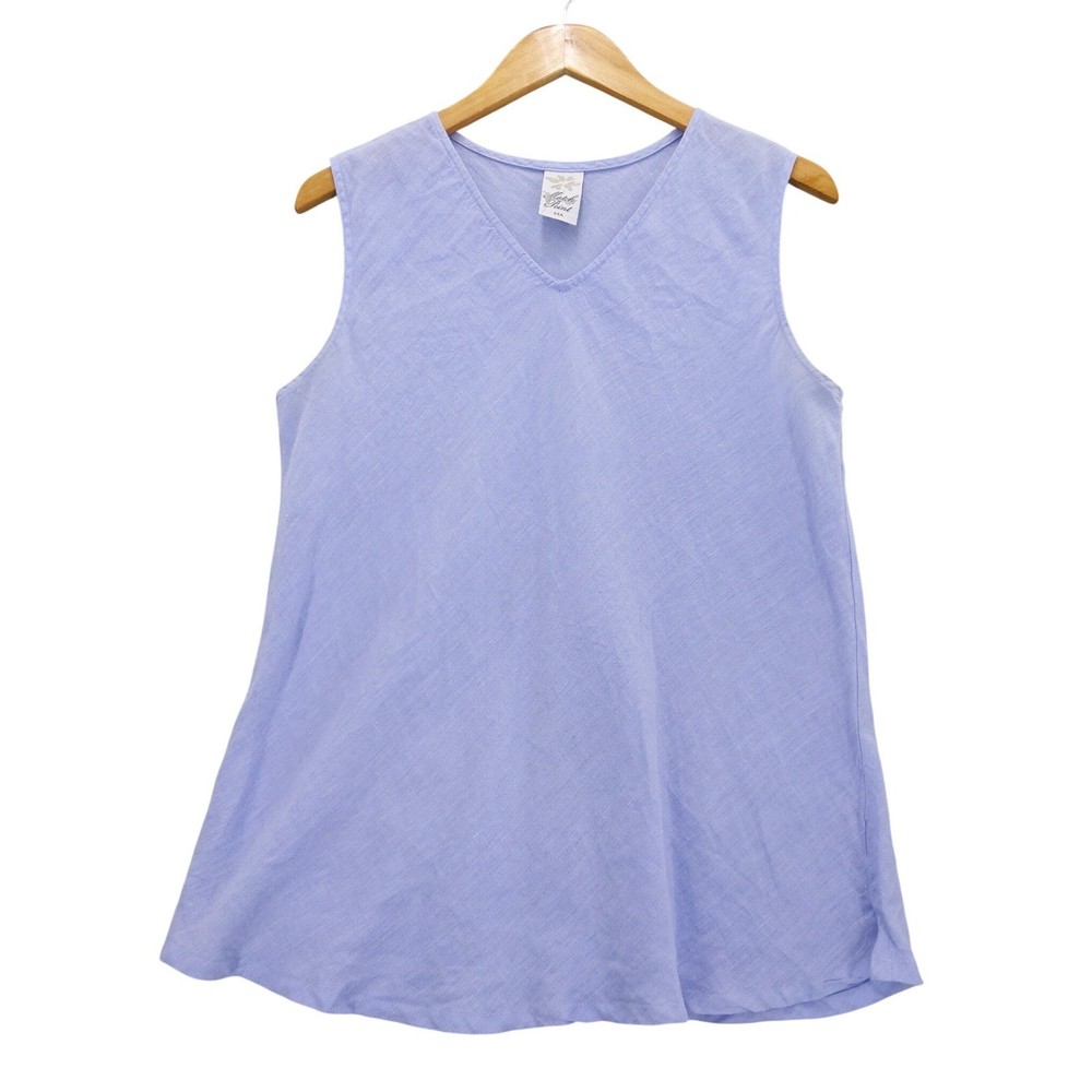 Match Point Tank Top Women S Blue Linen V-Neck Sleeveless A-Line USA HLT31V