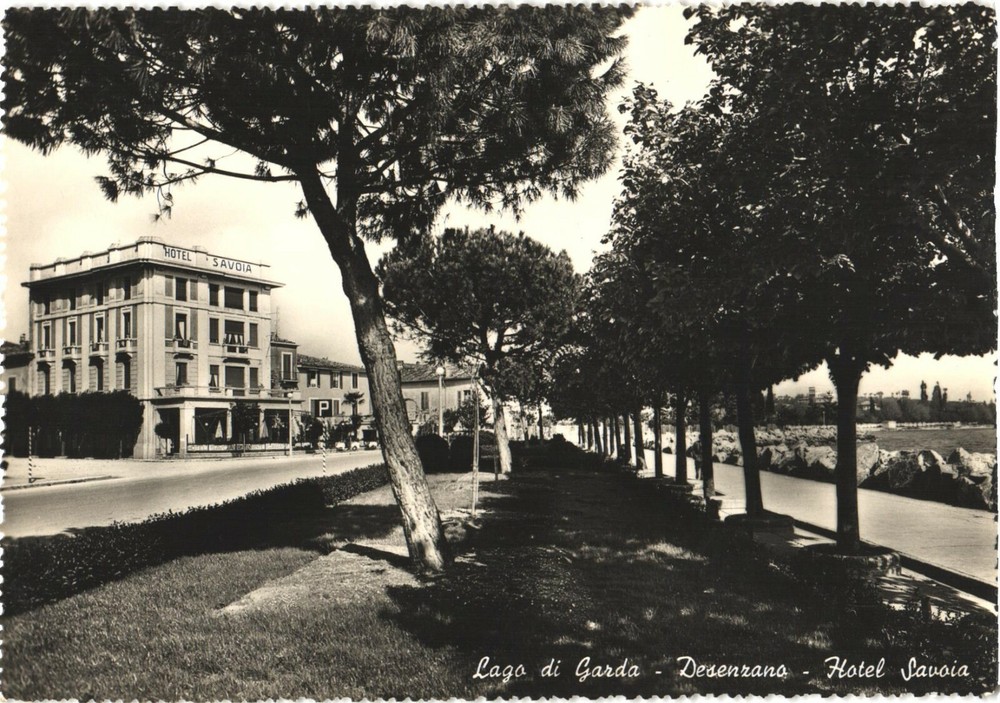 View of Trees And Hotel Savoia, Desenzano del Garda, Lake Garda, Italy Postcard