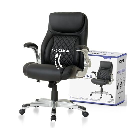 +Posture Ergonomic PU Leather Office Chair. Click5 Lumbar Support with Black