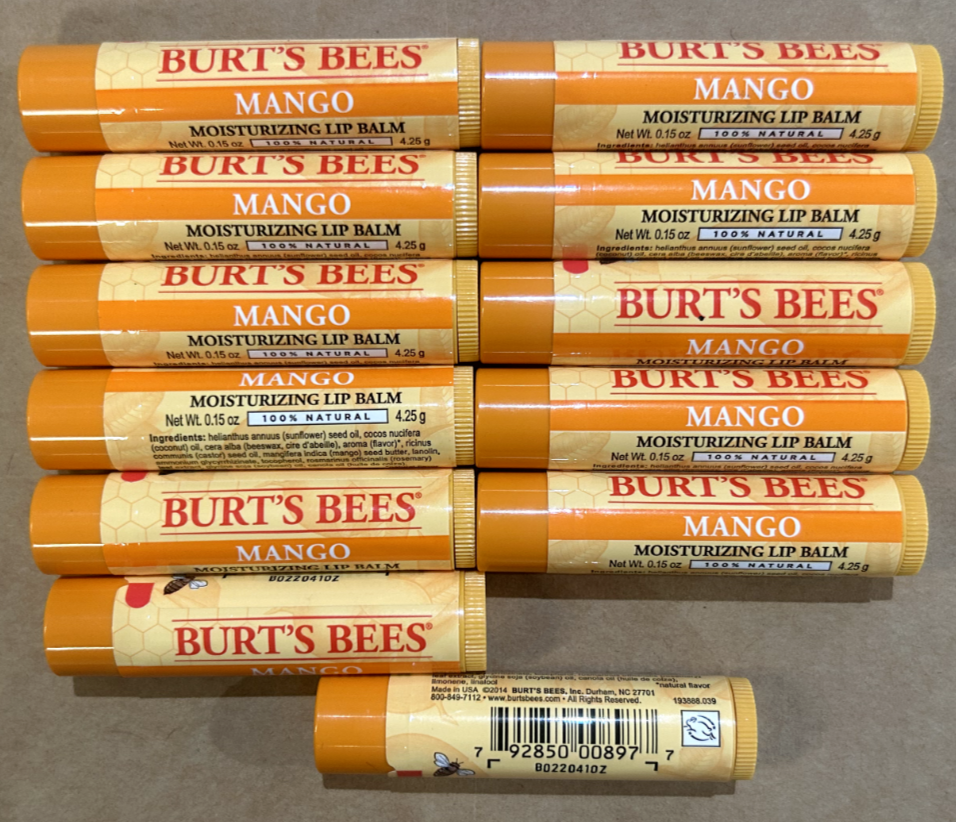 LOT OF 12 Burt's Bees Moisturizing Lip Balm MANGO New & Sealed
