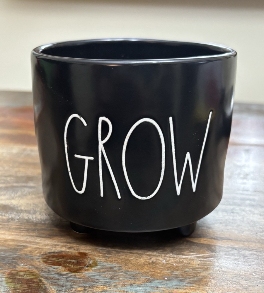Rae Dunn Black Mini Ceramic Footed Planter “GROW” New 3.75”