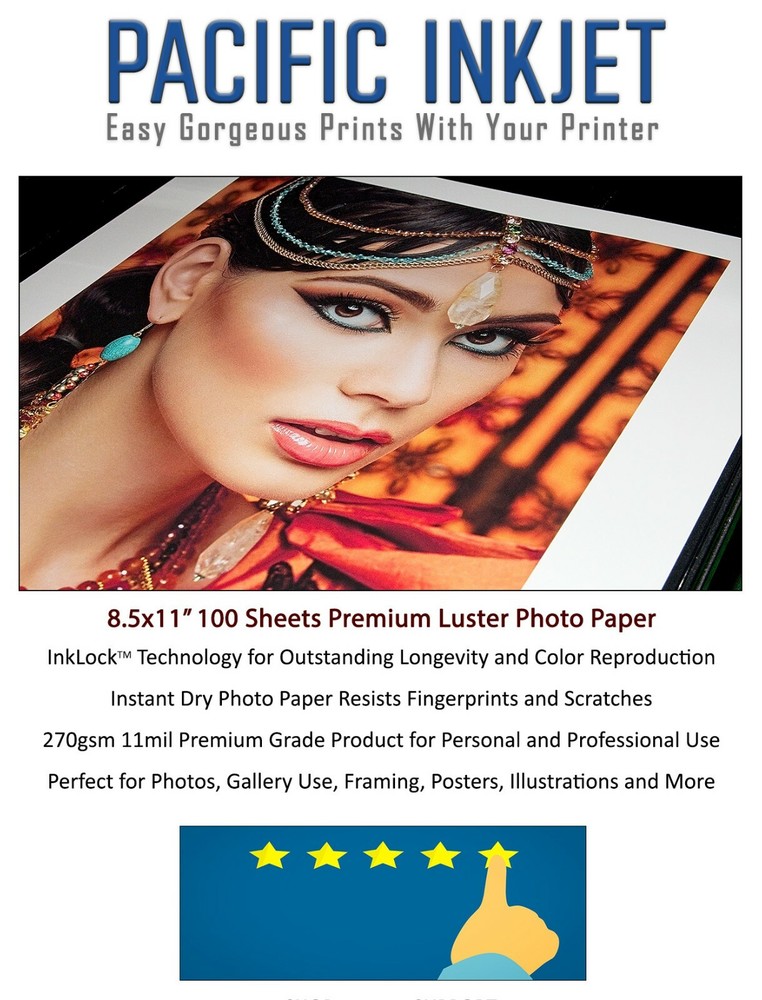 Pacific Inkjet 8.5x11 Luster Photo Paper 100-sheets for Epson/HP/Canon 11mil