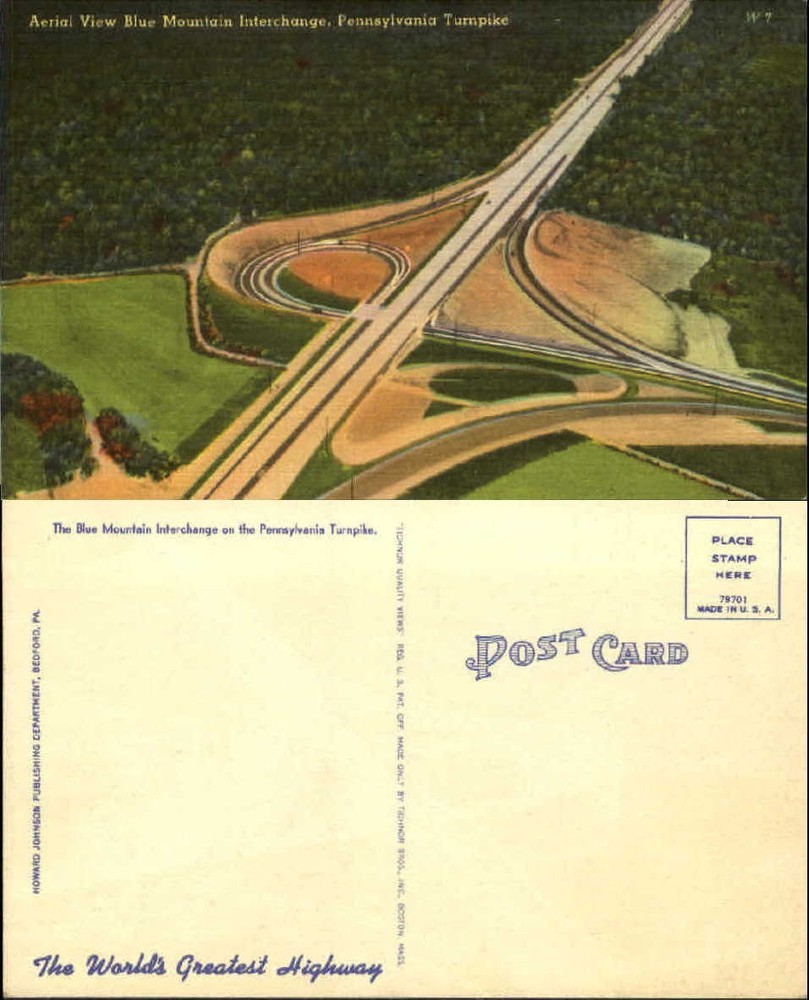 Aerial view Blue Mountain Interchange PA Turnpike highway unused postcard
