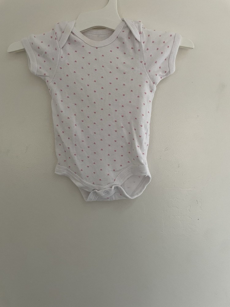 Rene Rofe Baby Girls Allover Hearts 100% Cotton Short Sleeve Bodysuit White 0-3M