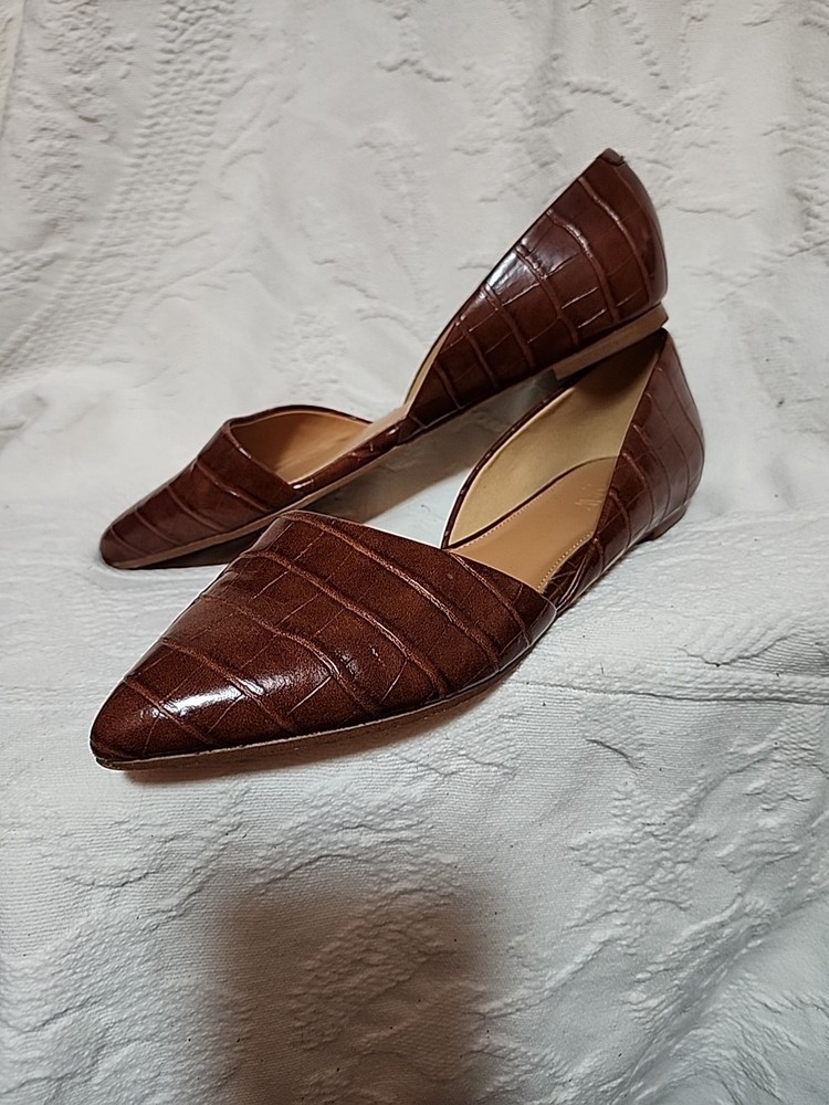 Women's J. Crew Brown Faux Croc Pointed Toe Flats Size 6.5