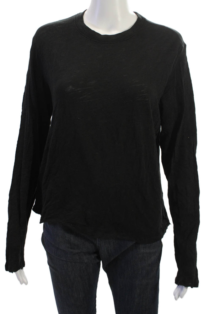 ATM Women Basic Black Cotton Long Sleeve Crew Neck T-Shirt Size MFree Shipping in US $100+ Orders | $6.95 Orders Below