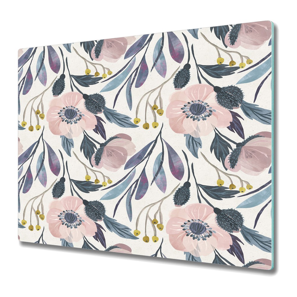 Serving Chopping Board Glass Cover Floral poppies Vintage botanical illustration
