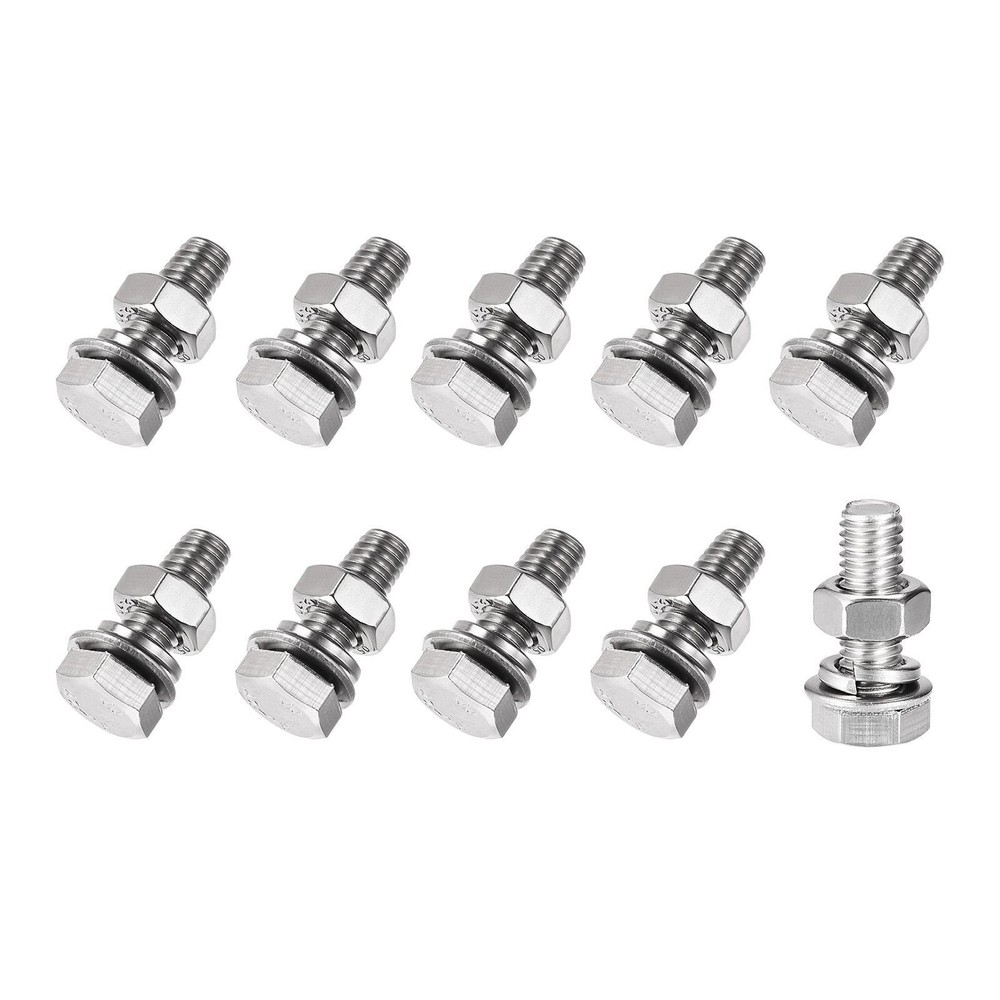M8 x 25mm Hex Head Screw Kit with Nuts Flat Lock Washers 10 Set