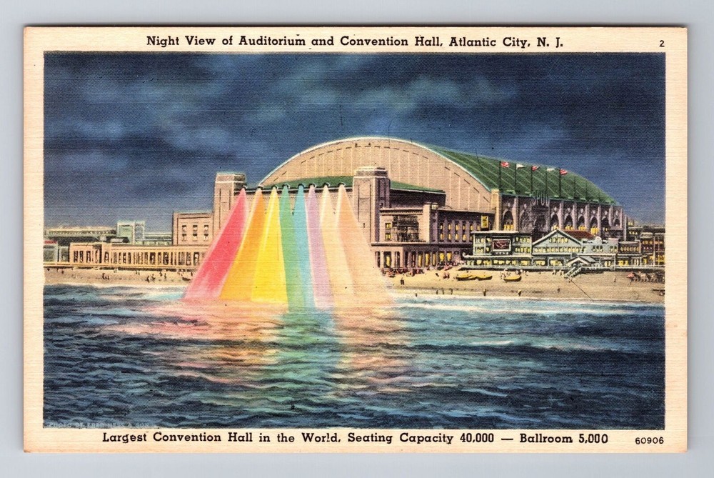 Atlantic City NJ-New Jersey, Night Auditorium & Convention Hall Vintage Postcard