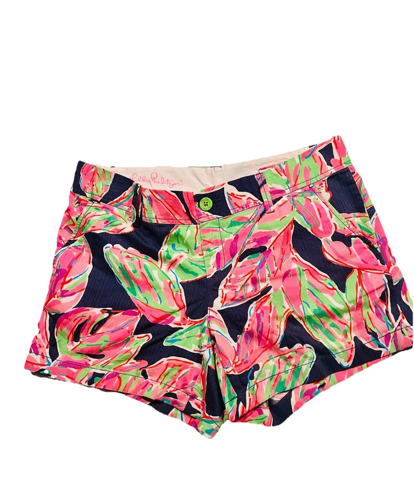Women's Lilly Pulitzer Callahan Short size 12 Pink Navy floral print leaf