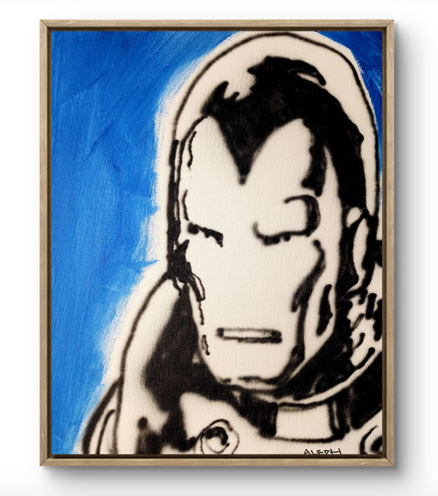 Aleph Original Art Iron Man 14x11 Pop Art Marvel Acrylic Painting on Canvas