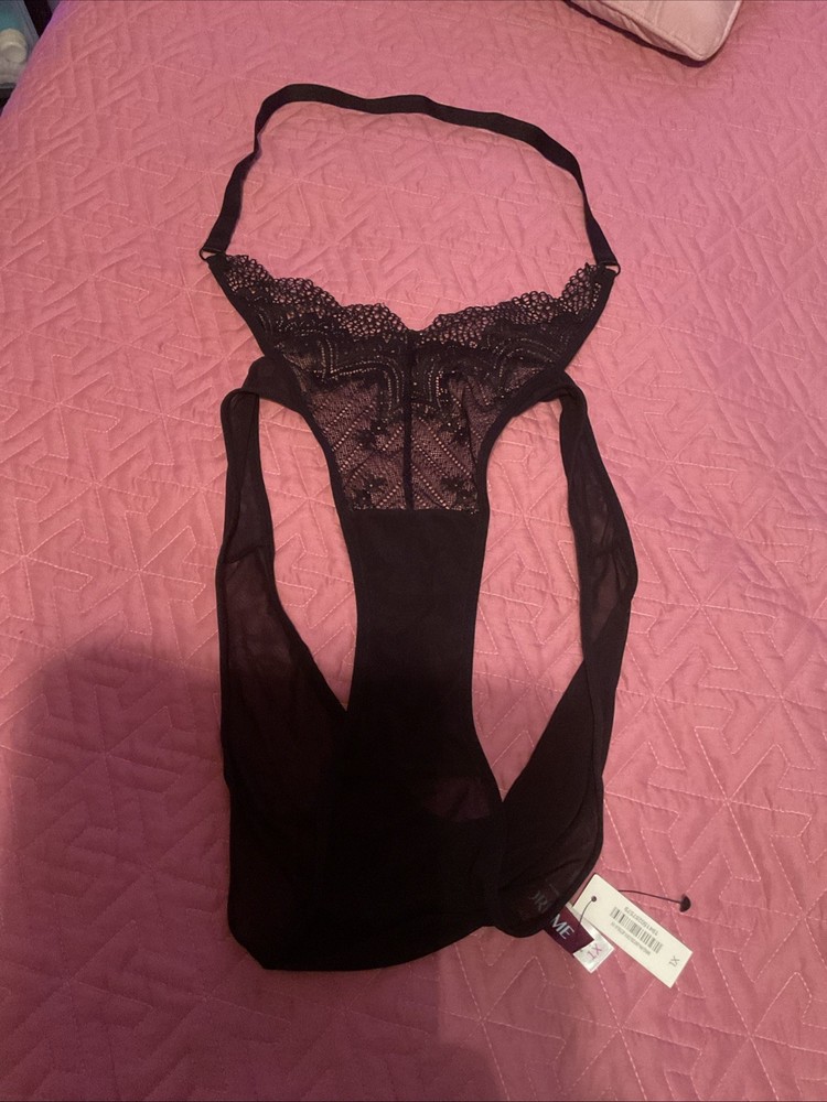 Adore Me 1X Jet Black Cotton Lace Mesh Panty Cheeky Never Worn With Tags